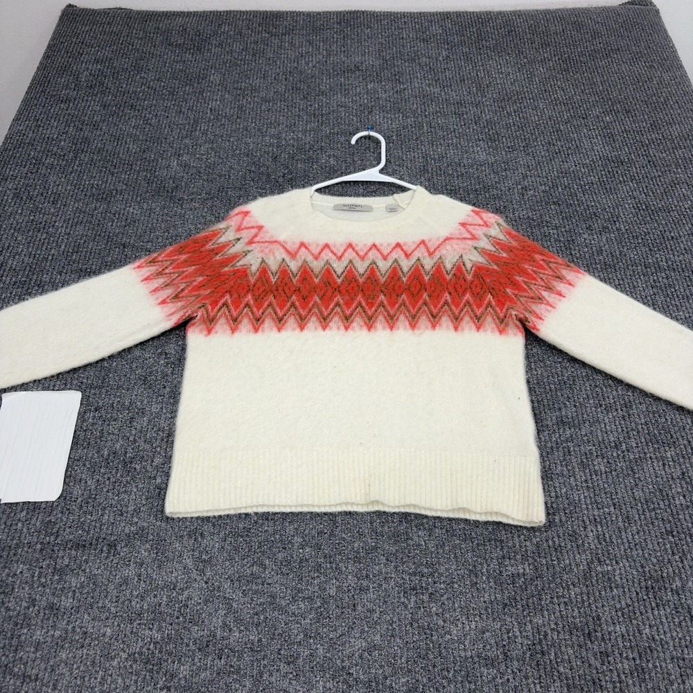 AllSaints Sweater Womens S White Wool Alpaca Blend Fair Isle Chevron Boho Style